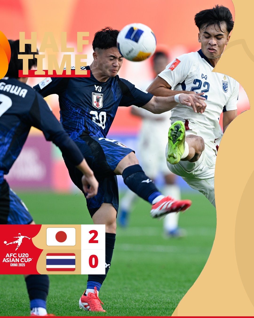  半場-日本U20 2-0領(lǐng)先泰國U20，石井久繼破門+中柱 泰國0射正
