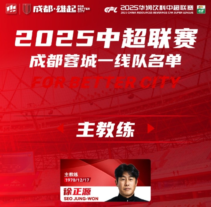  成都蓉城一線隊(duì)大名單出爐！