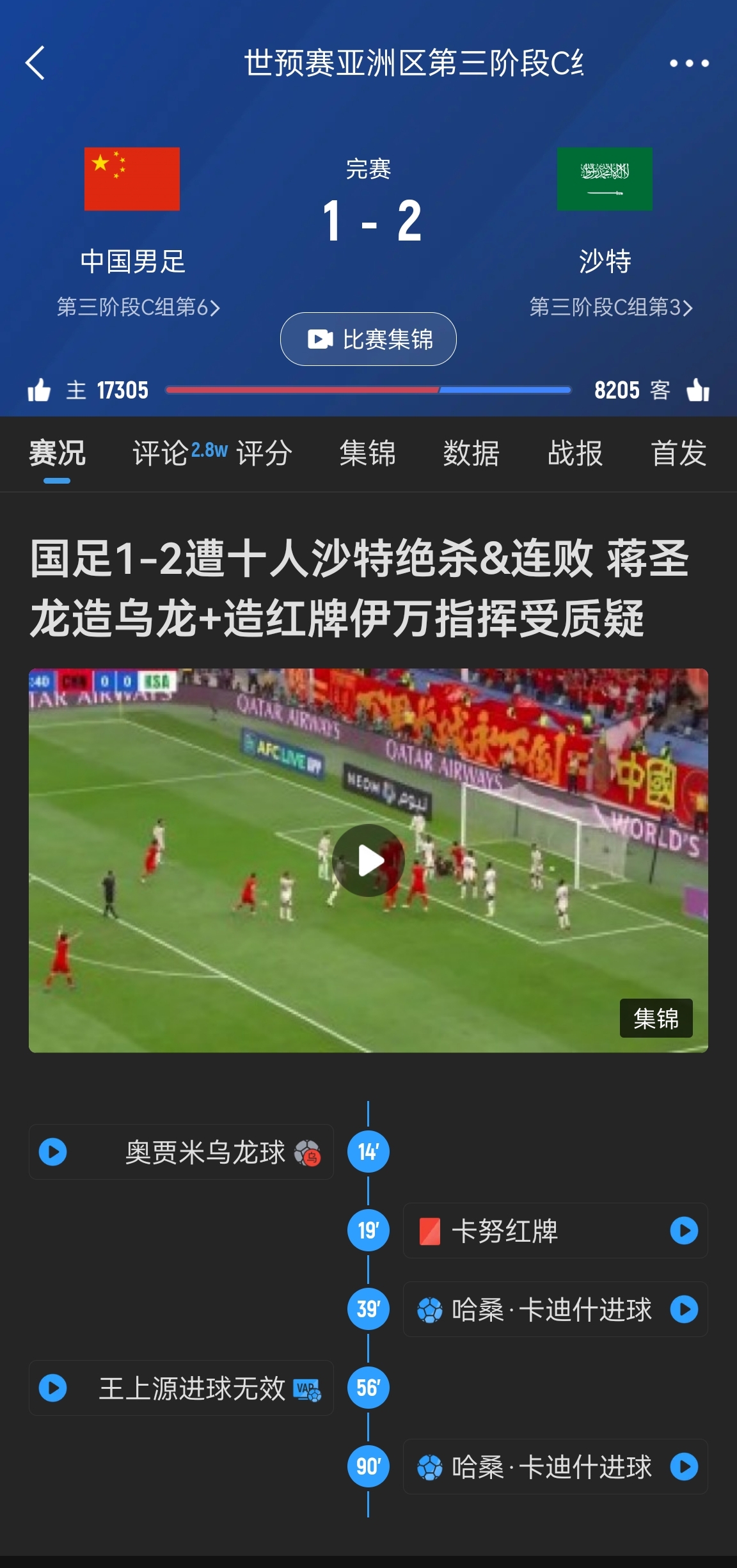  今天什么劇本？首戰(zhàn)沙特也是半場(chǎng)紅牌+蔣光太傷退，最后國(guó)足被翻